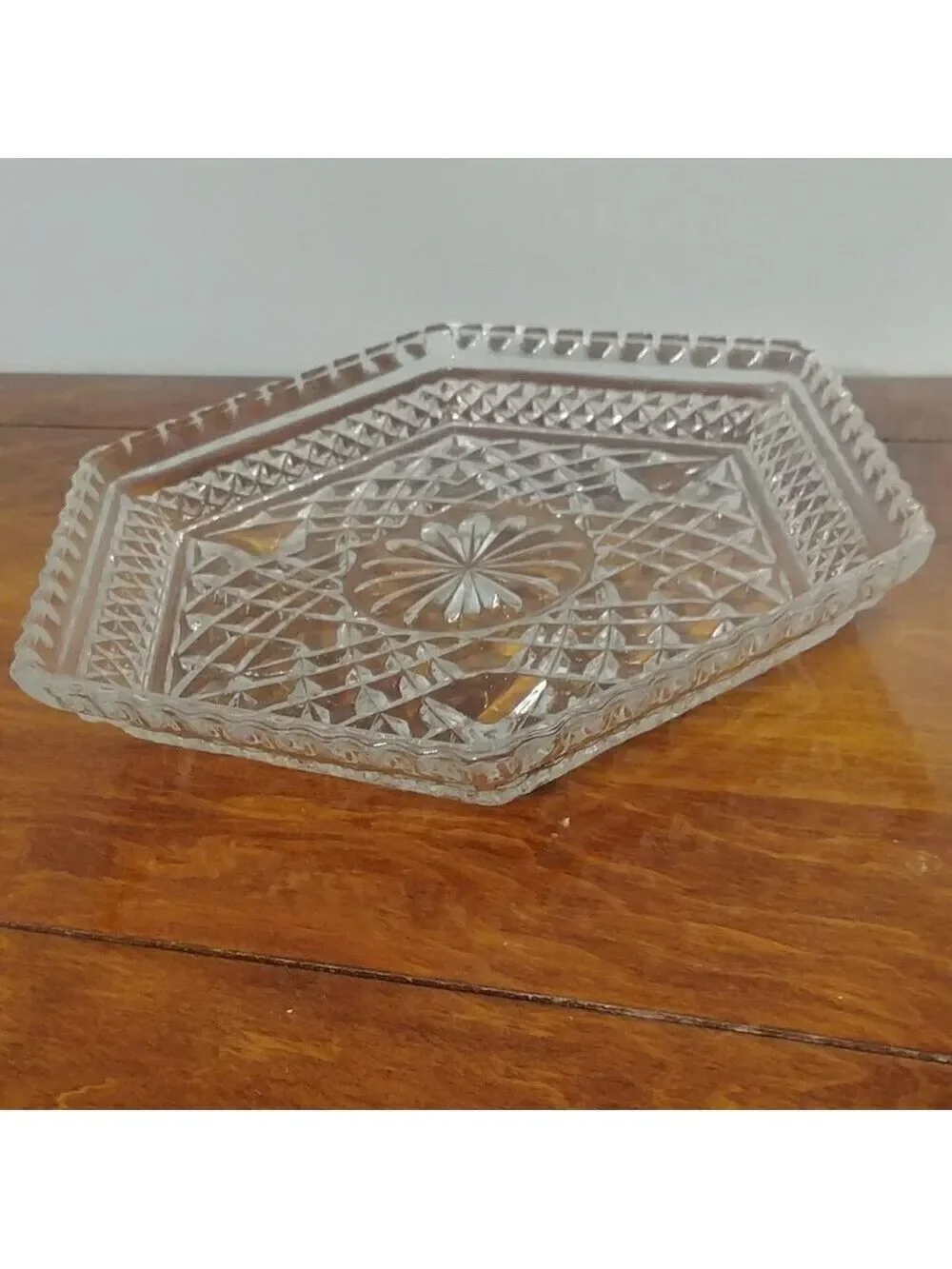 Vintage Heavy Hexagon Glass Dish